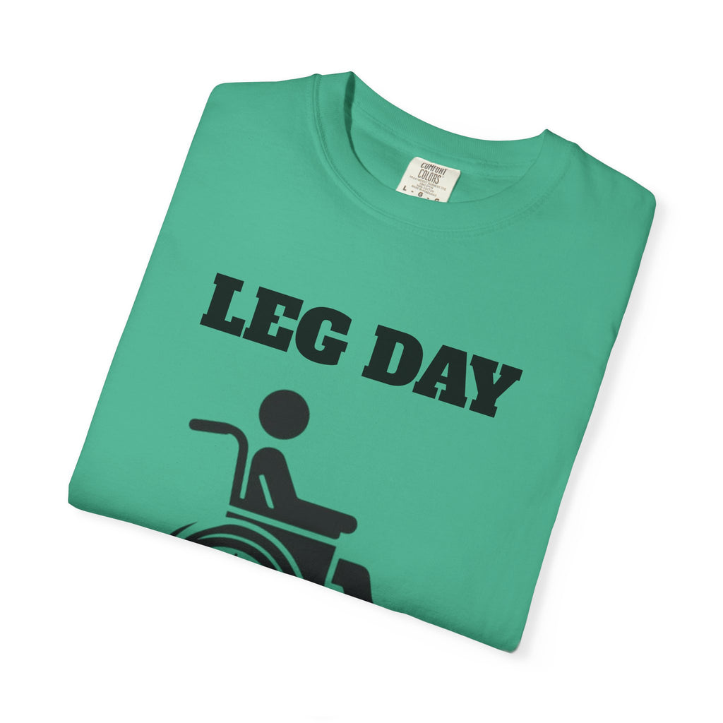 Leg Day wheelchair graphic T-shirt | fitness humor tee