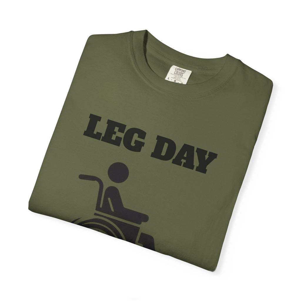 Leg Day wheelchair graphic T-shirt | fitness humor tee
