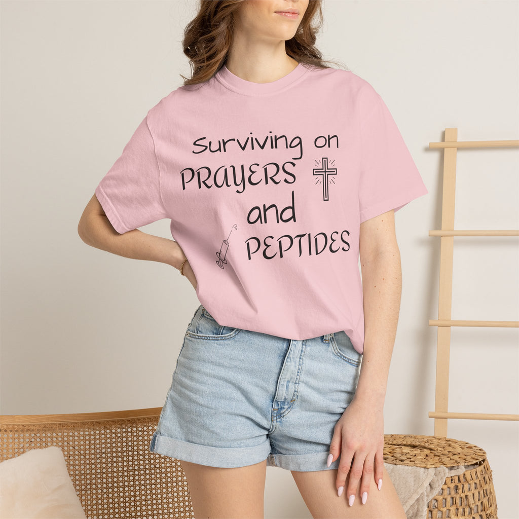 Surviving on Prayers and Peptides T-Shirt | peptides tee