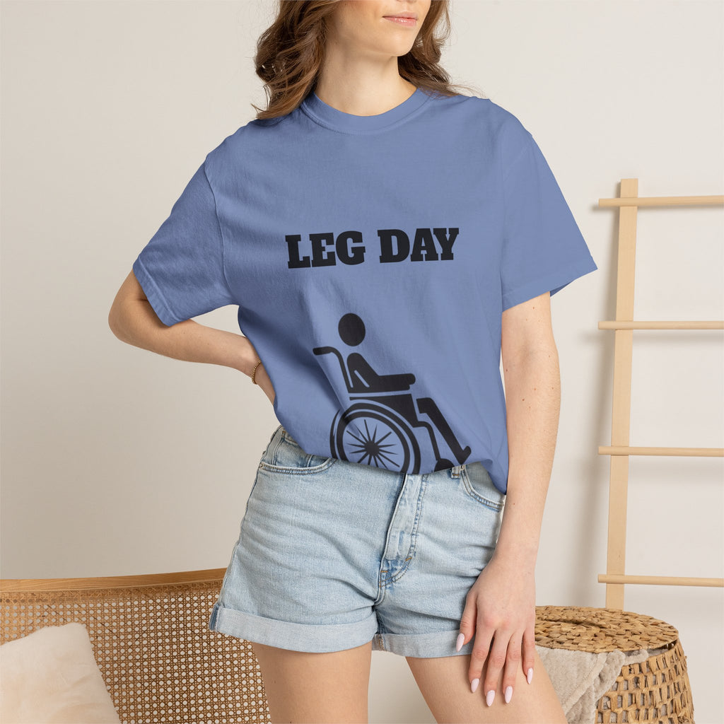 Leg Day wheelchair graphic T-shirt | fitness humor tee