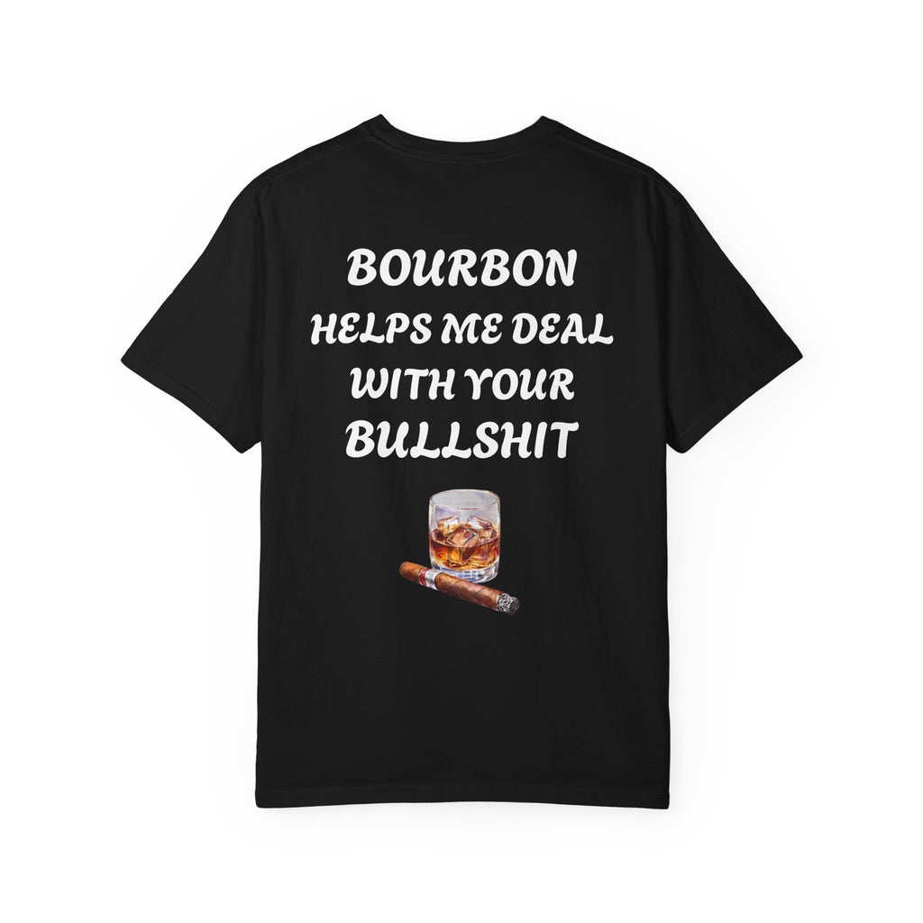 Bourbon Helps Me Deal With Your Bullshit T-shirt | Whiskey Glass & Cigar Tee