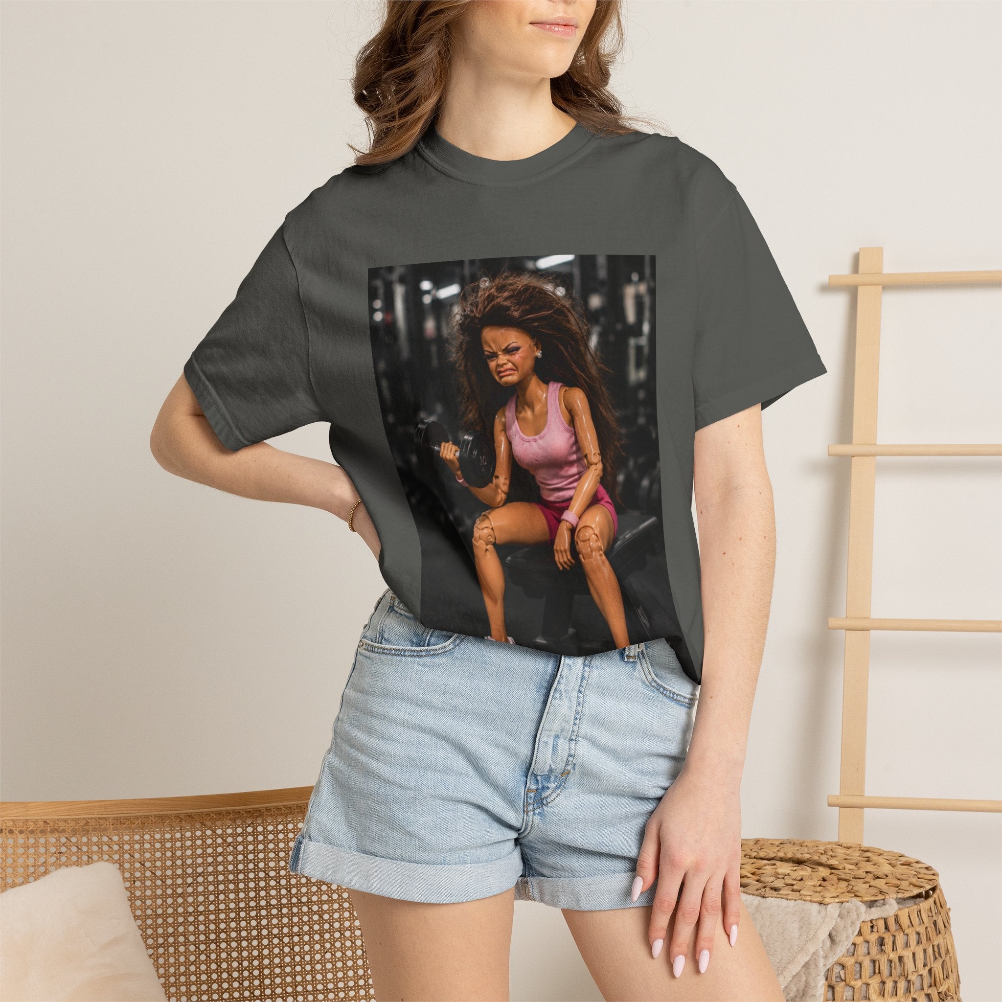 Fitness Photo Tee — Woman Lifting Dumbbell Gym Photo T-Shirt