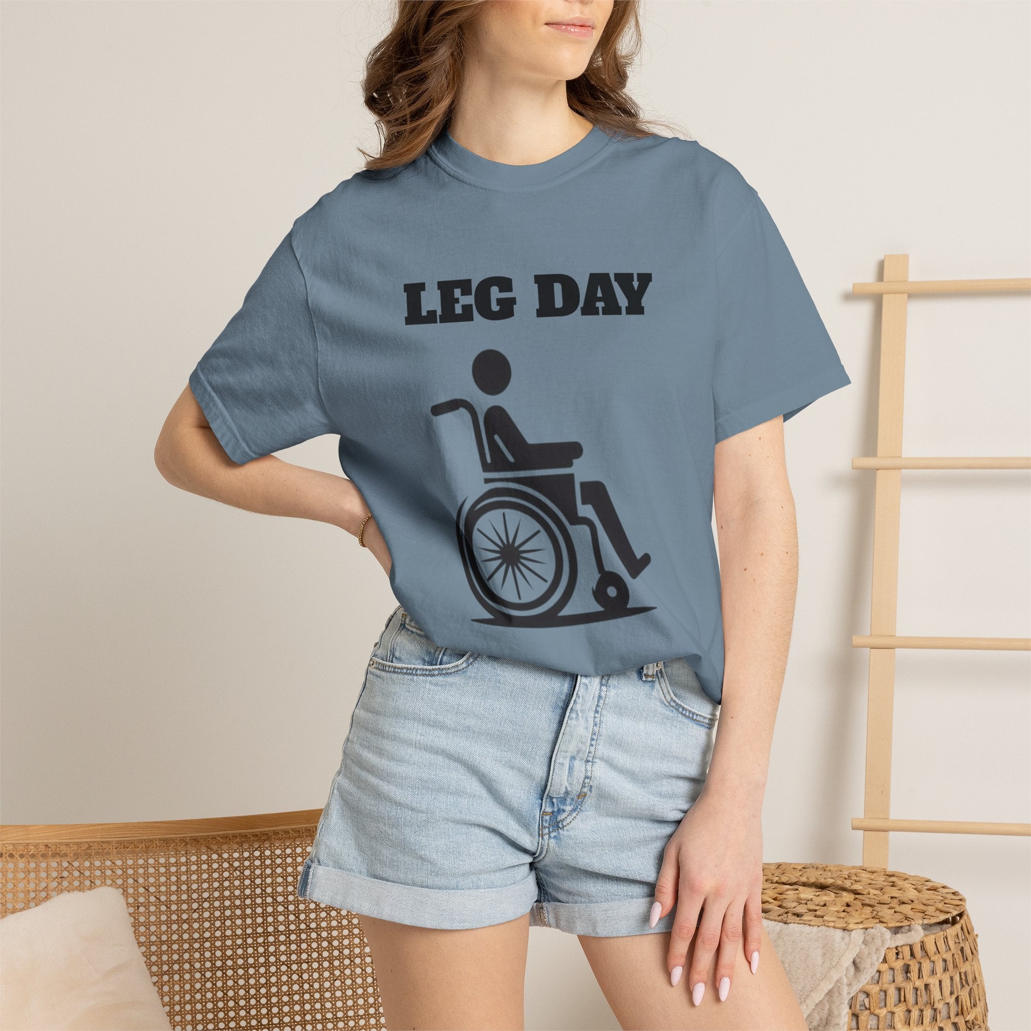 Leg Day wheelchair graphic T-shirt | fitness humor tee