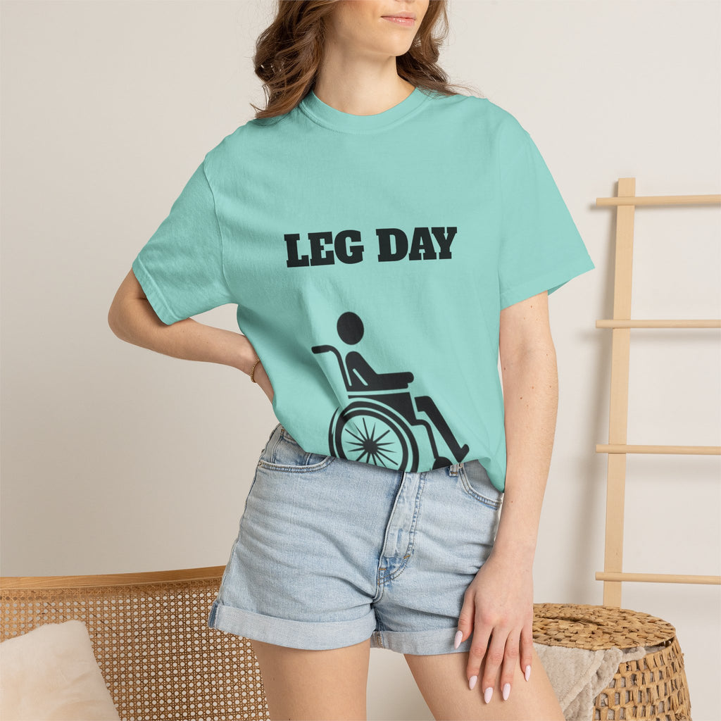 Leg Day wheelchair graphic T-shirt | fitness humor tee
