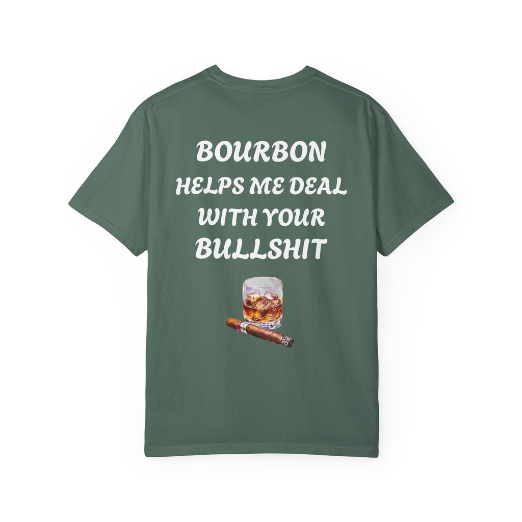 Bourbon Helps Me Deal With Your Bullshit T-shirt | Whiskey Glass & Cigar Tee