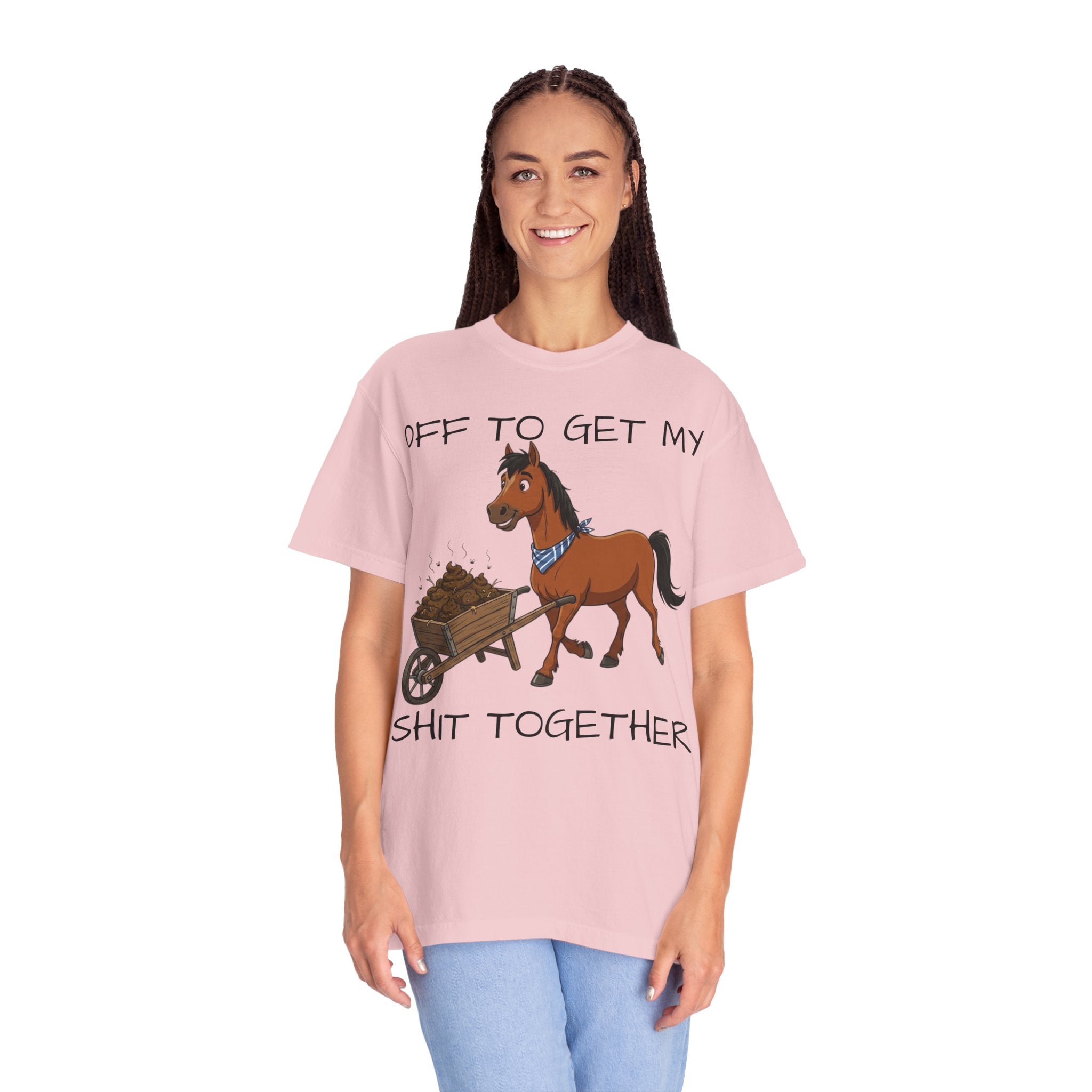 Off To Get My Shit Together Horse T-Shirt — Funny Farmer/Gardener Humor Tee