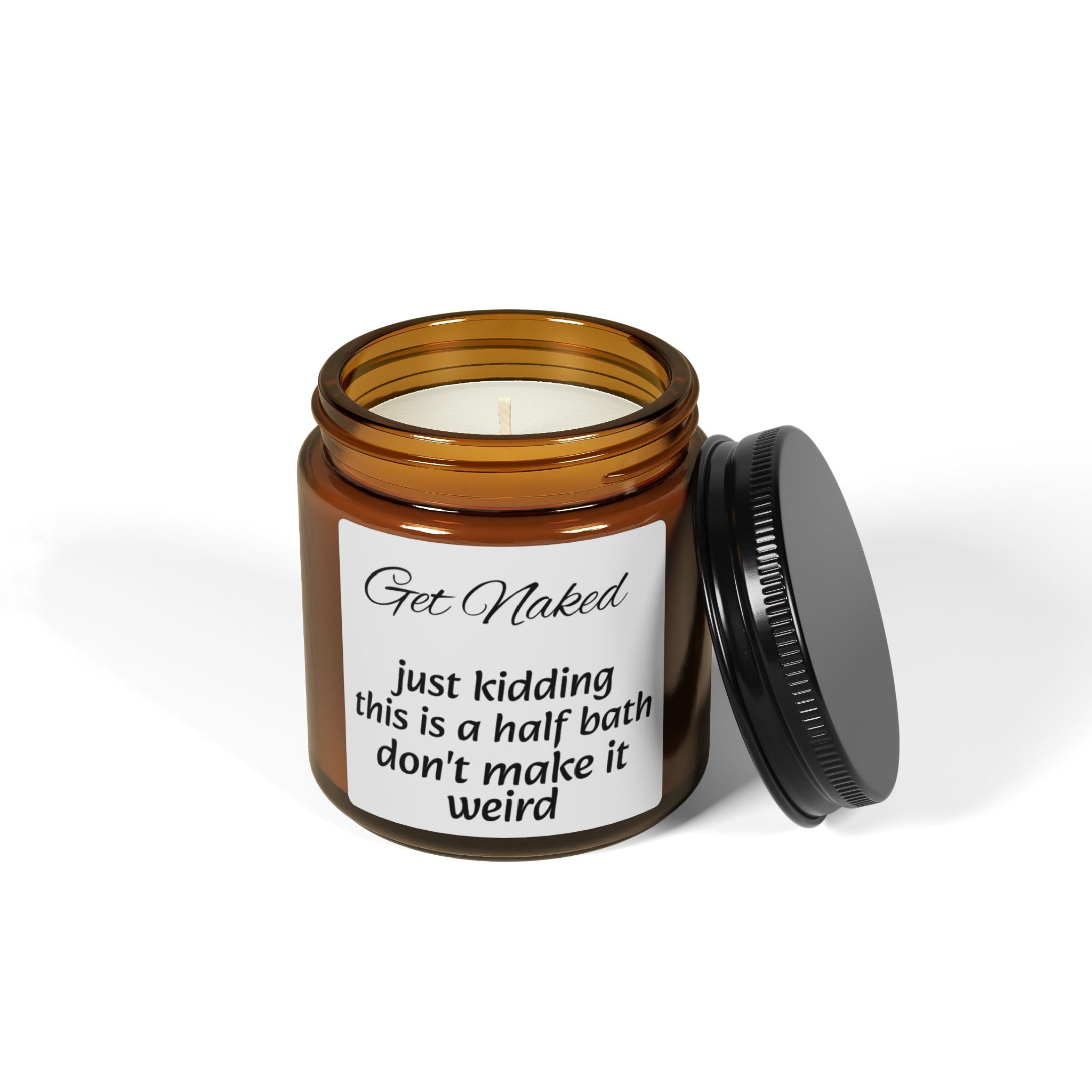 Soy Candle — “Get Naked” Funny Bath Scented Candle (Amber Jar)