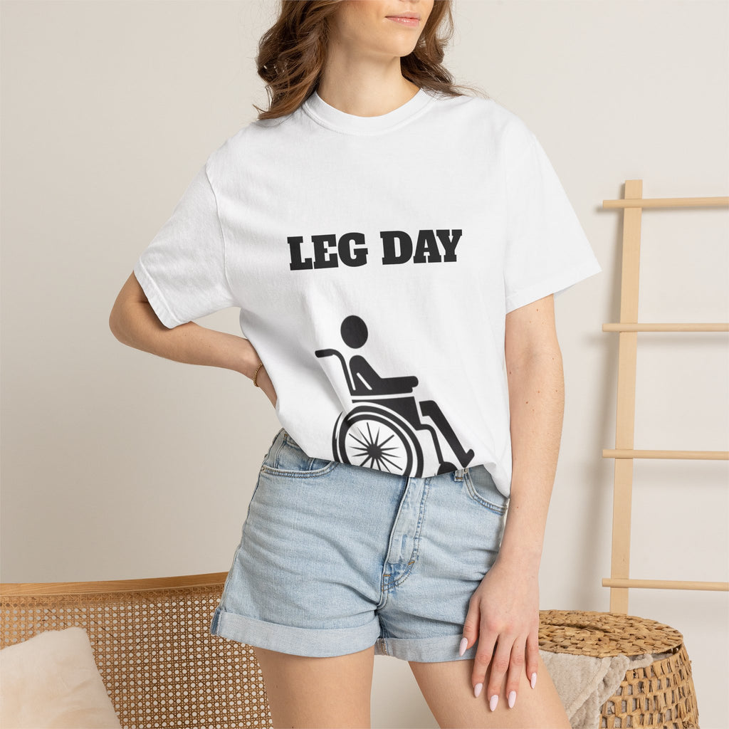 Leg Day wheelchair graphic T-shirt | fitness humor tee