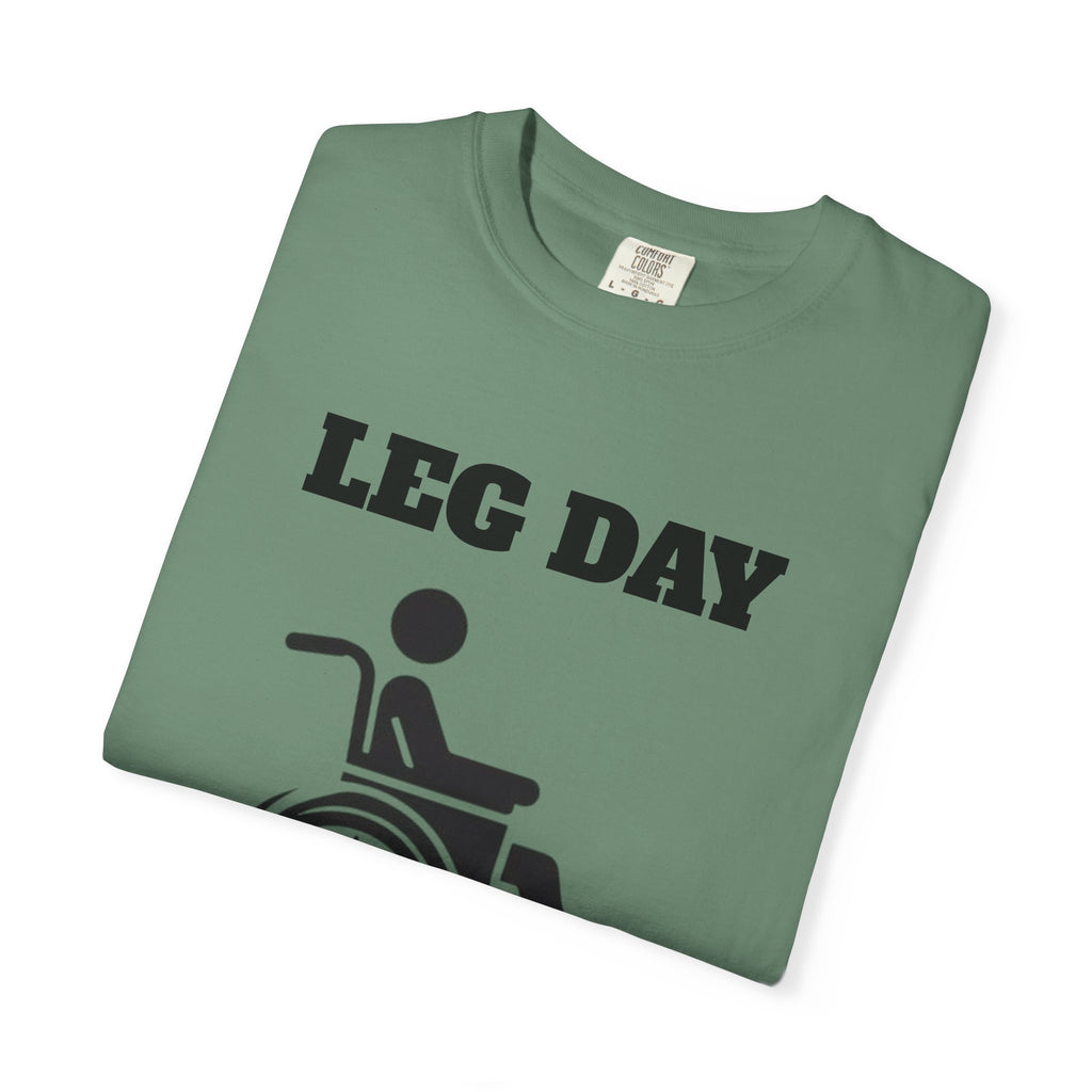 Leg Day wheelchair graphic T-shirt | fitness humor tee
