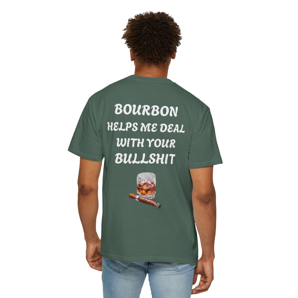 Bourbon Helps Me Deal With Your Bullshit T-shirt | Whiskey Glass & Cigar Tee