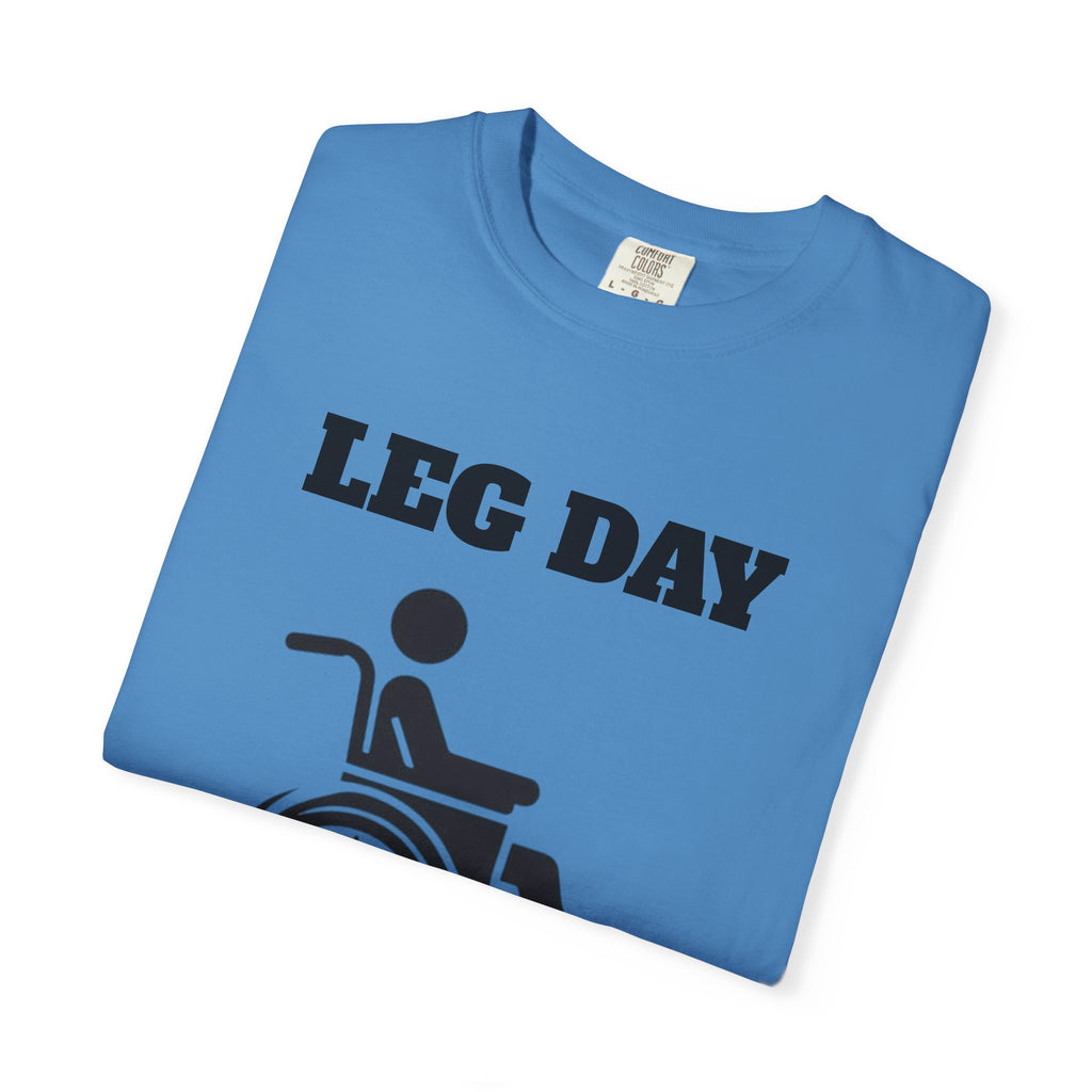 Leg Day wheelchair graphic T-shirt | fitness humor tee
