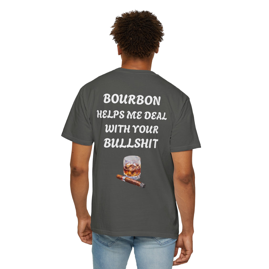 Bourbon Helps Me Deal With Your Bullshit T-shirt | Whiskey Glass & Cigar Tee