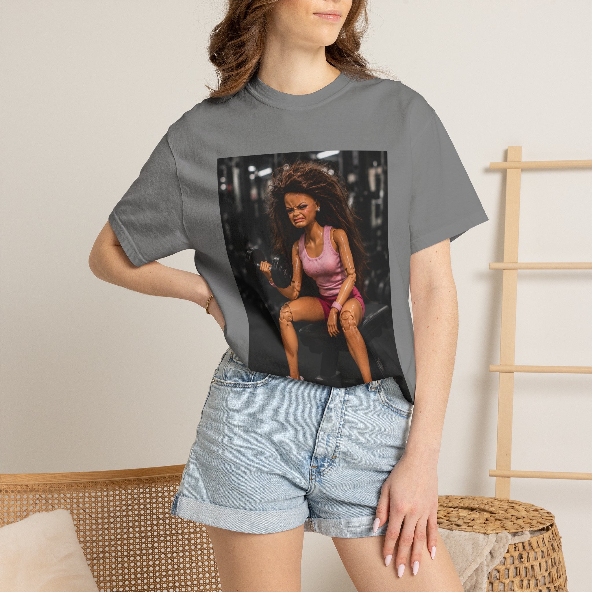 Fitness Photo Tee — Woman Lifting Dumbbell Gym Photo T-Shirt