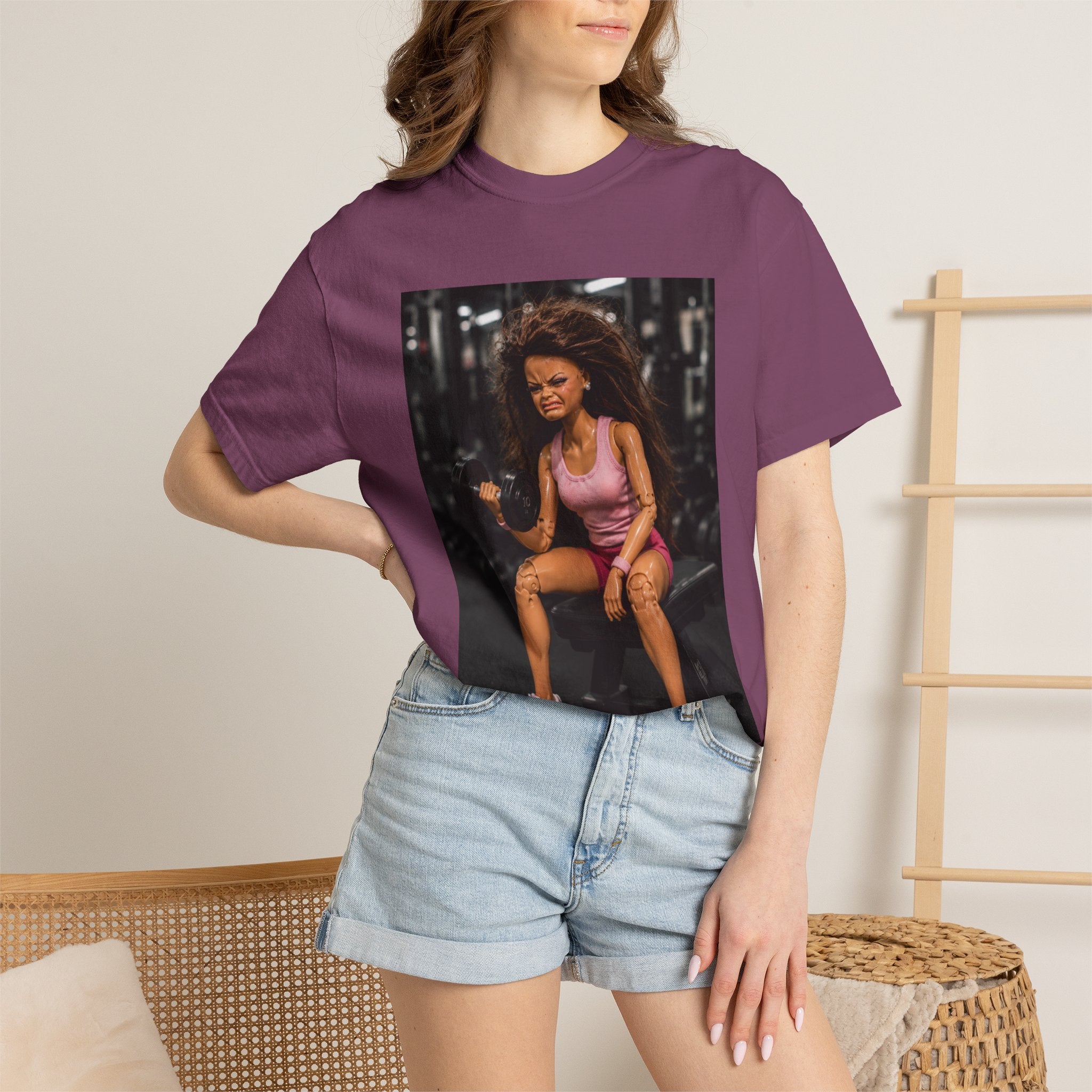 Fitness Photo Tee — Woman Lifting Dumbbell Gym Photo T-Shirt