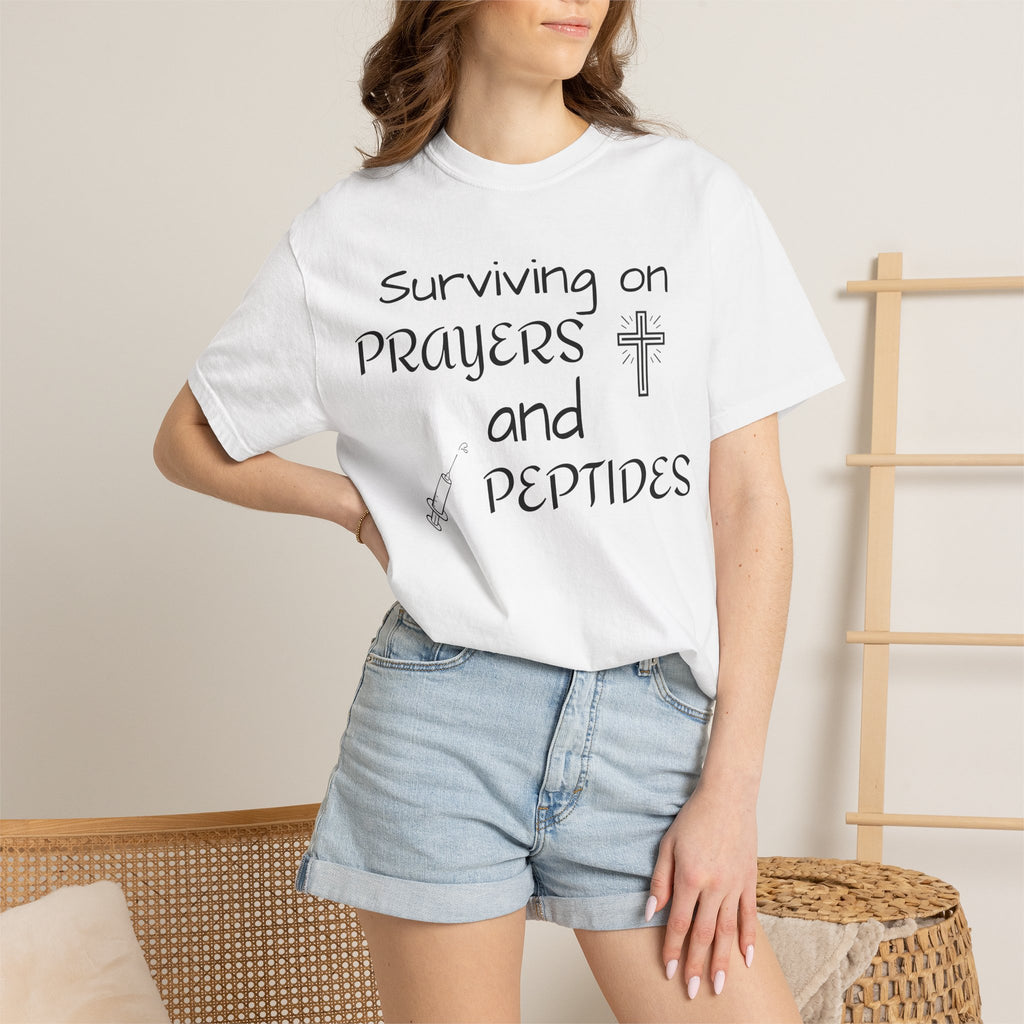 Surviving on Prayers and Peptides T-Shirt | peptides tee