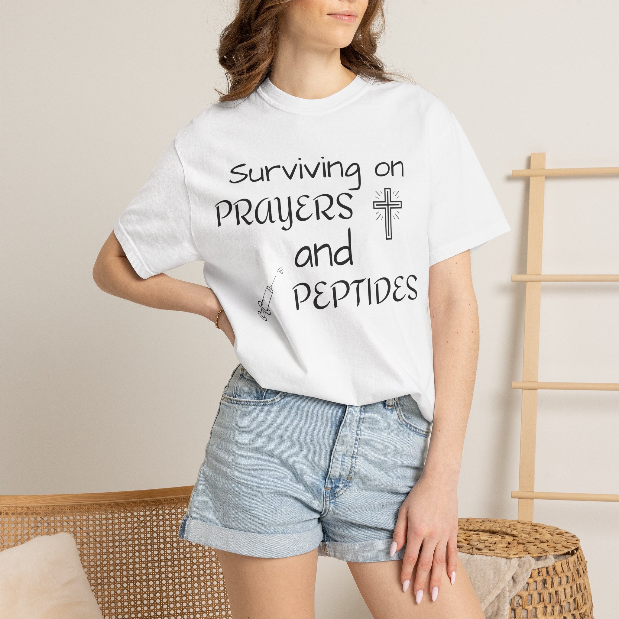 Surviving on Prayers and Peptides T-Shirt | peptides tee
