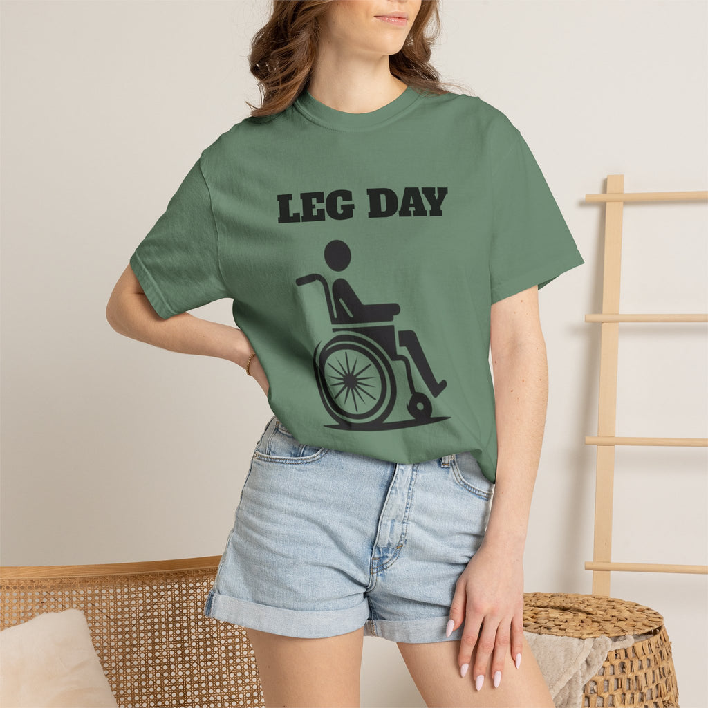 Leg Day wheelchair graphic T-shirt | fitness humor tee