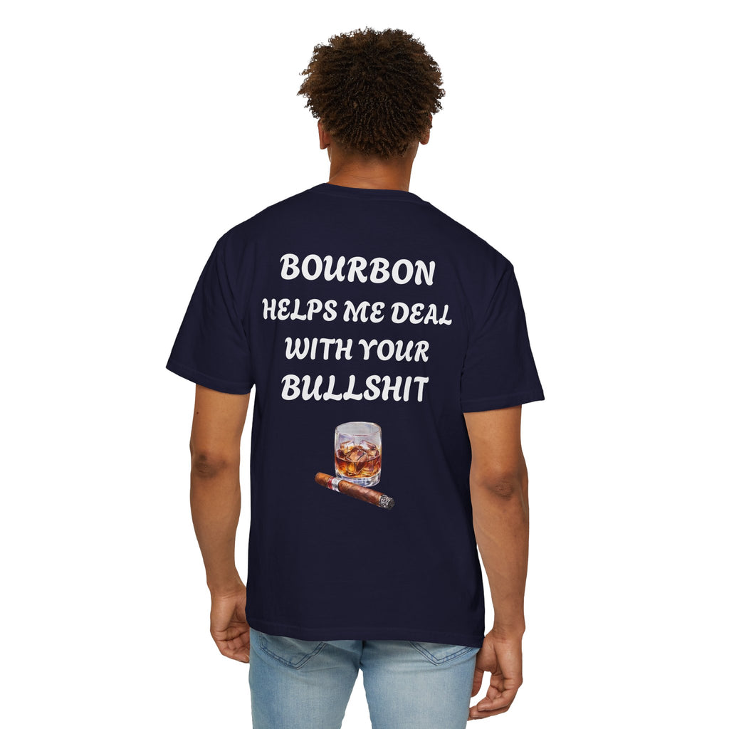 Bourbon Helps Me Deal With Your Bullshit T-shirt | Whiskey Glass & Cigar Tee