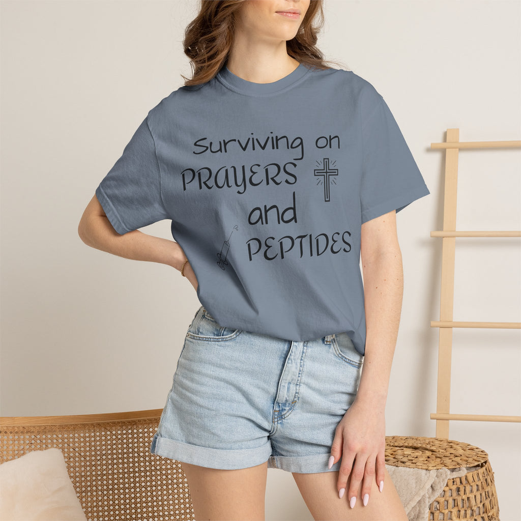 Surviving on Prayers and Peptides T-Shirt | peptides tee