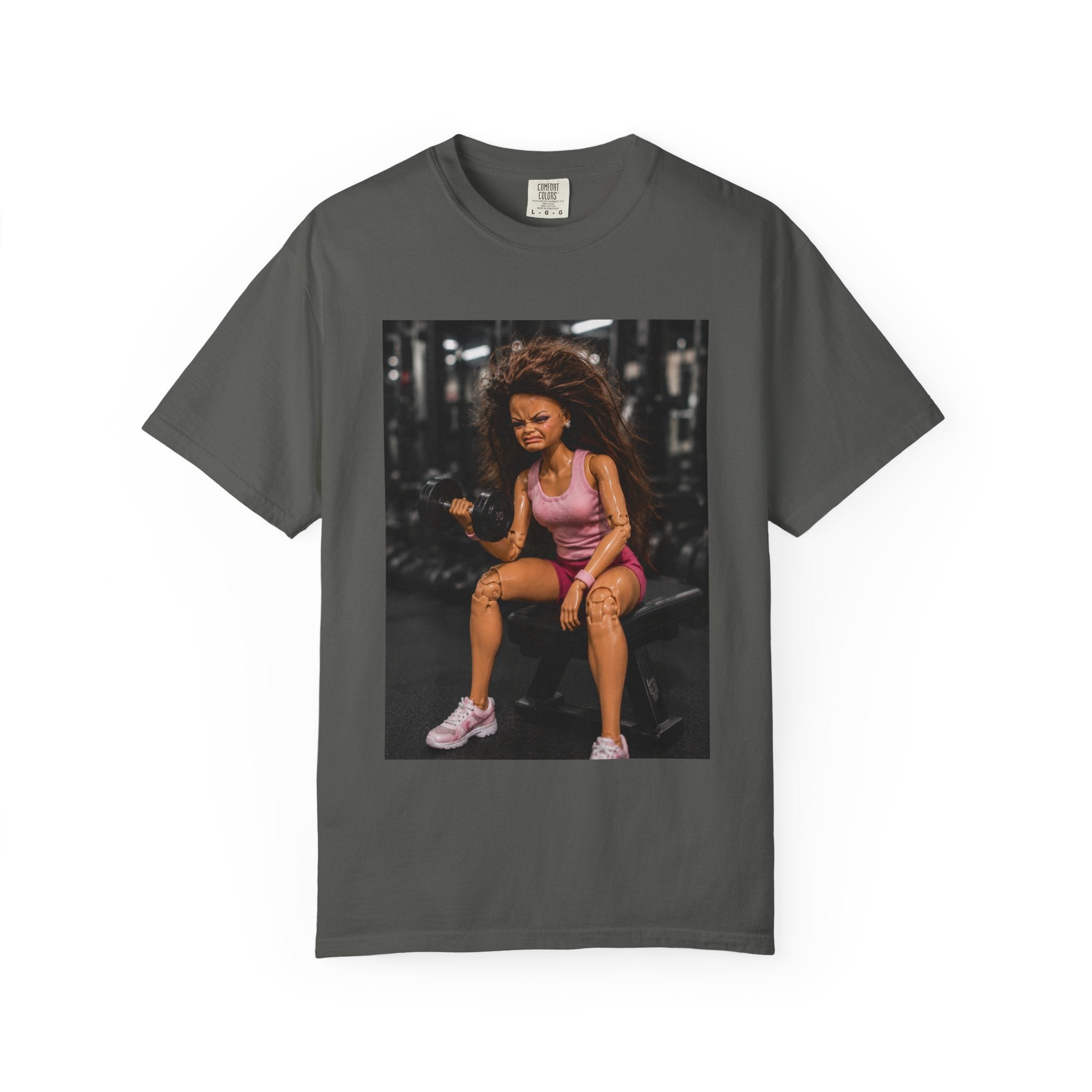 Fitness Photo Tee — Woman Lifting Dumbbell Gym Photo T-Shirt