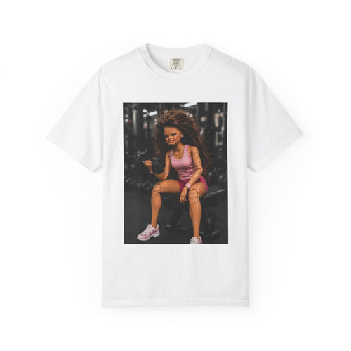 Fitness Photo Tee — Woman Lifting Dumbbell Gym Photo T-Shirt