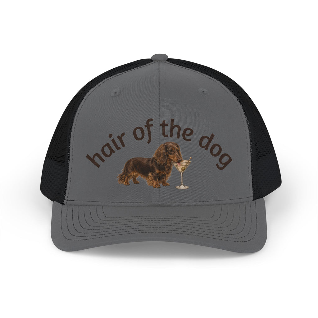 Hair of the Dog Snapback Trucker Cap — Dachshund with Cocktail Mesh Hat