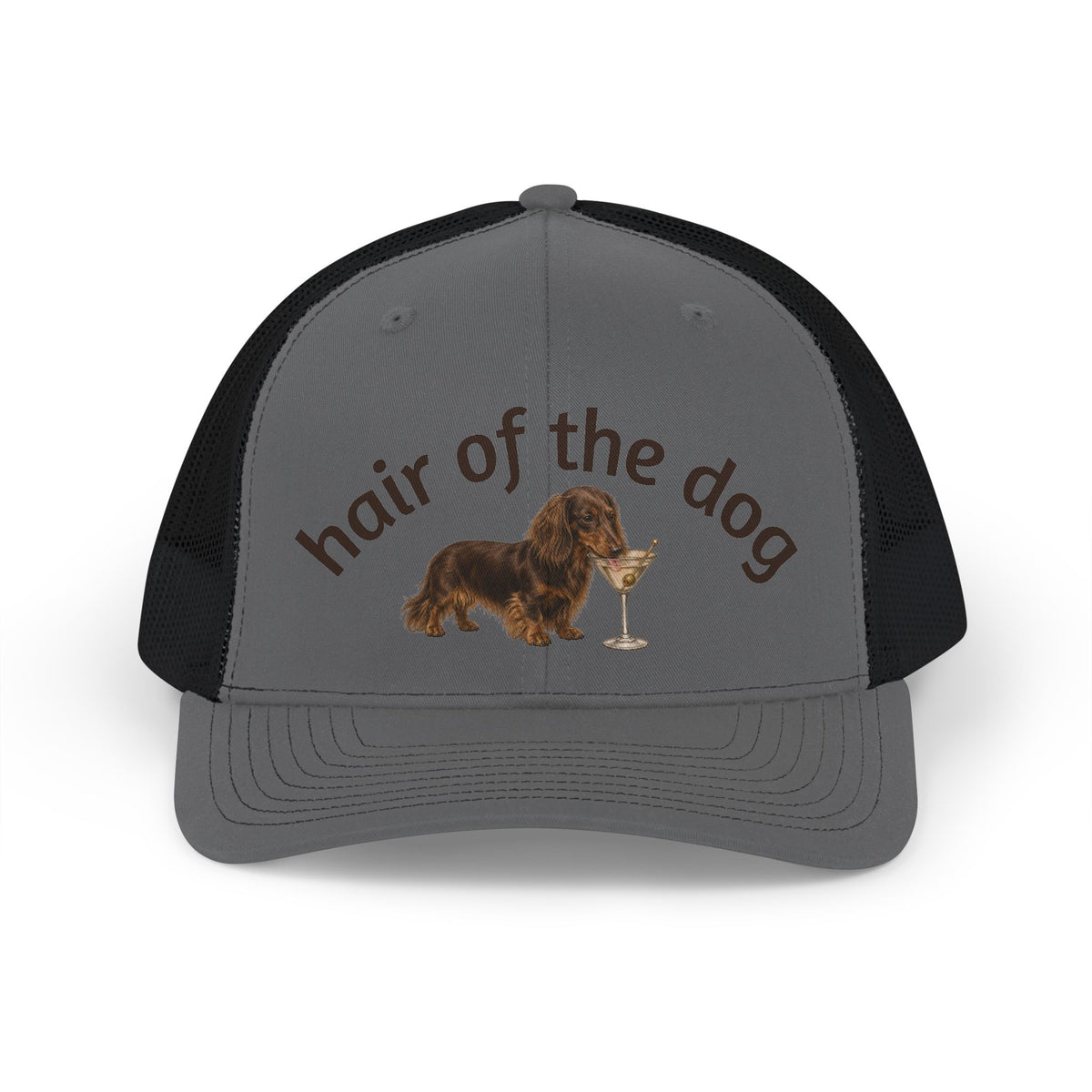 Hair of the Dog Snapback Trucker Cap — Dachshund with Cocktail Mesh Hat