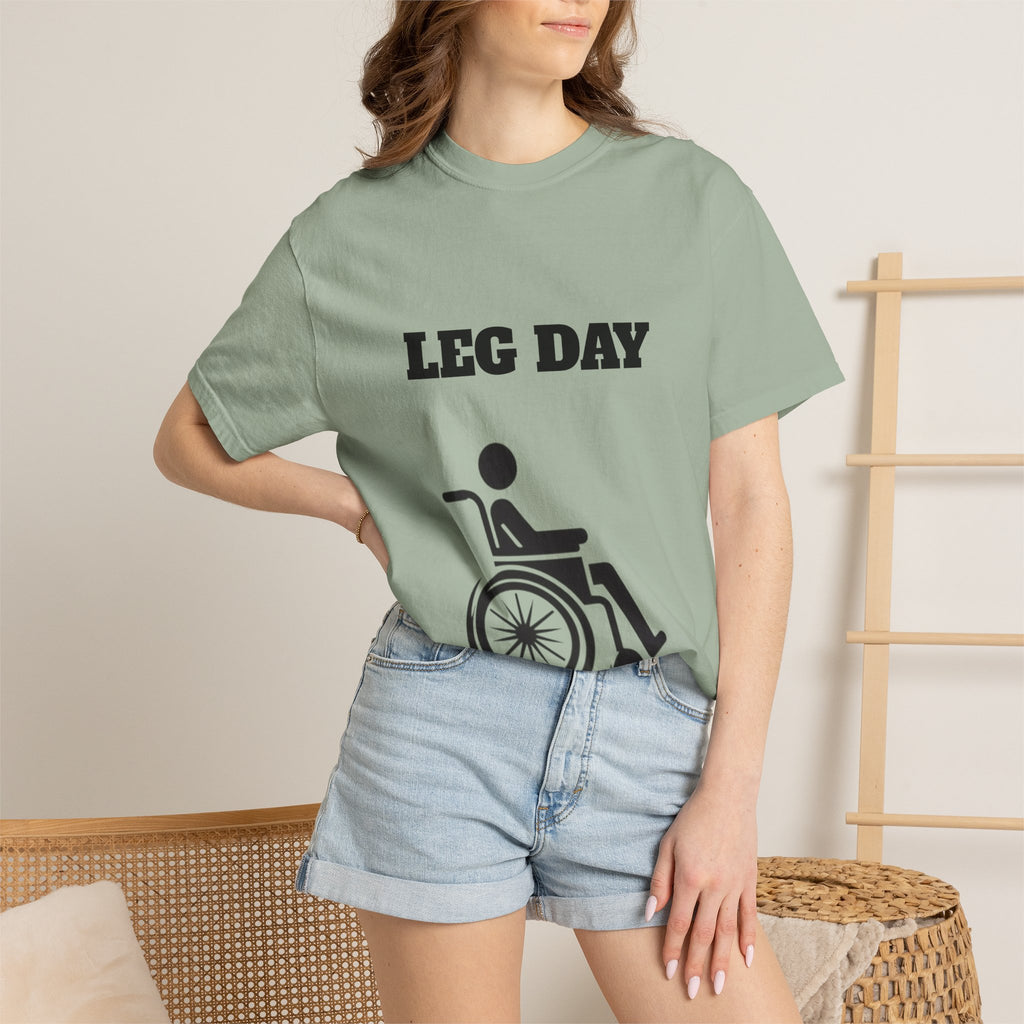 Leg Day wheelchair graphic T-shirt | fitness humor tee