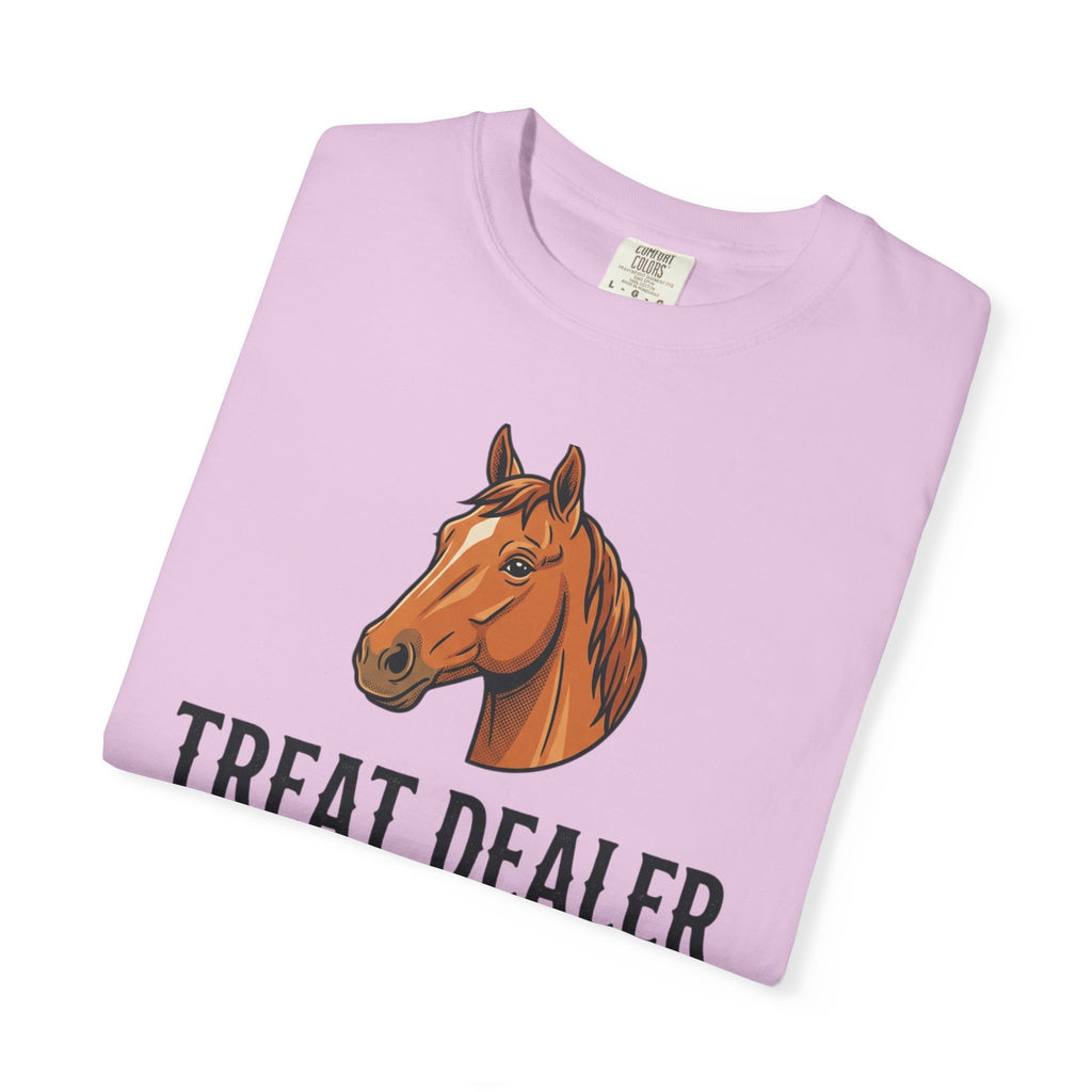 Treat Dealer Horse T-Shirt — Funny Equestrian Tee with Horse Head & Treat Icons