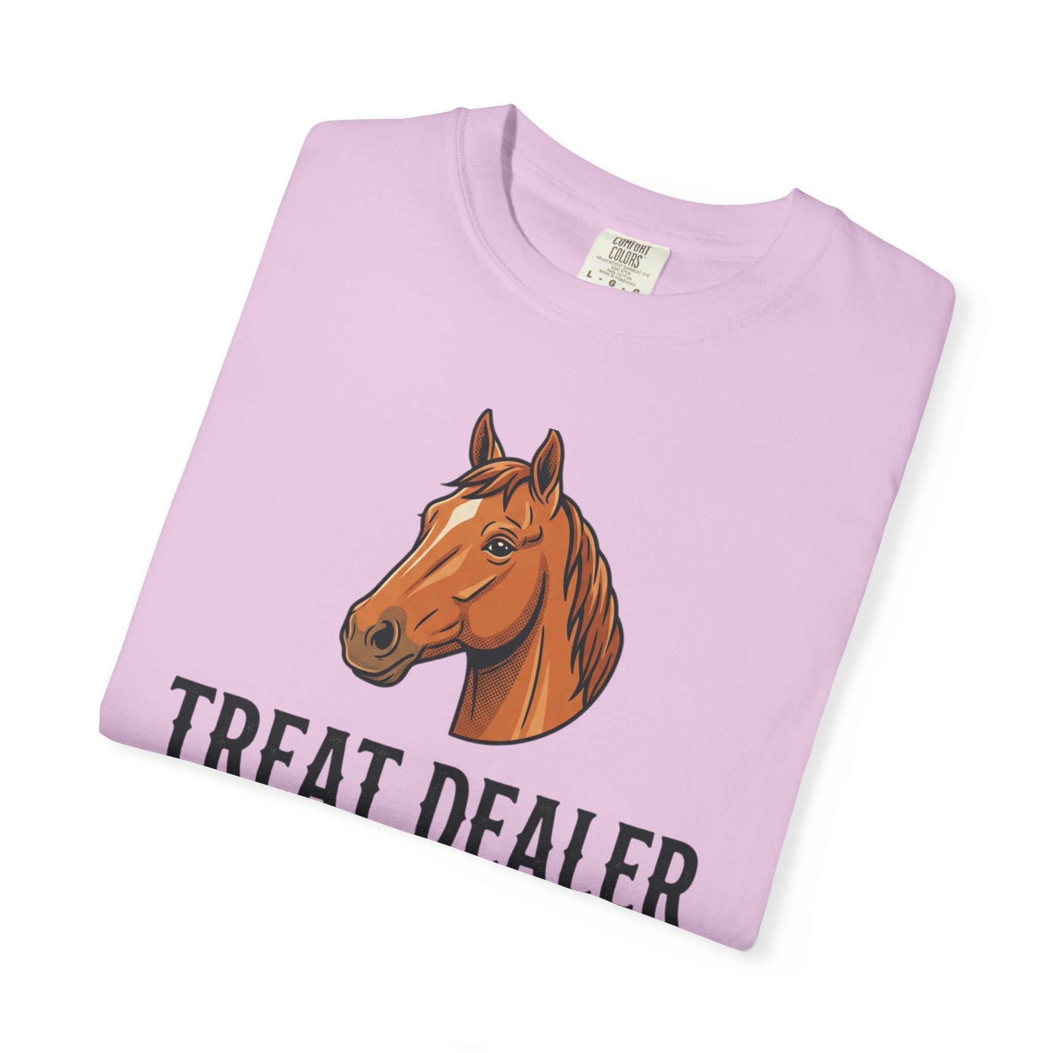 Treat Dealer Horse T-Shirt — Funny Equestrian Tee with Horse Head & Treat Icons