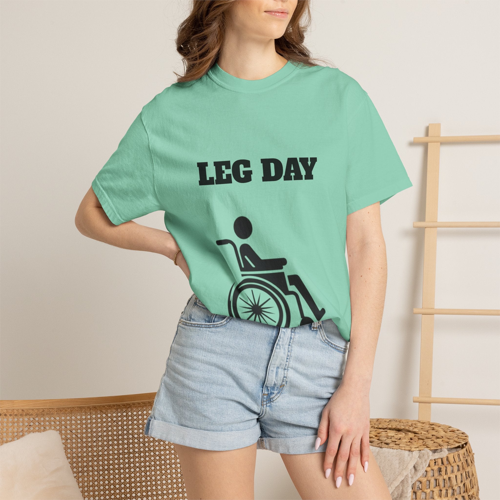 Leg Day wheelchair graphic T-shirt | fitness humor tee
