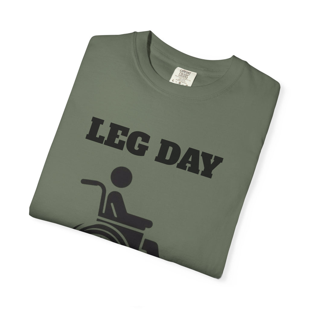 Leg Day wheelchair graphic T-shirt | fitness humor tee