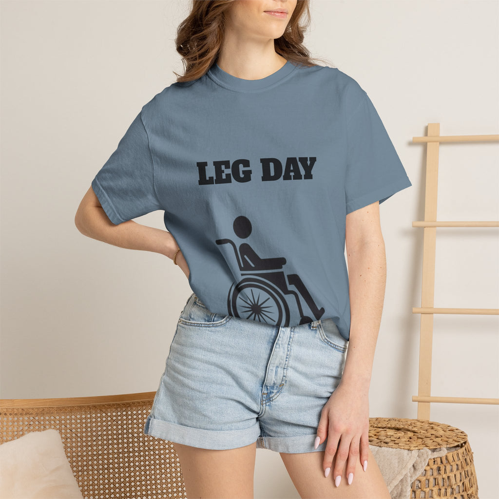Leg Day wheelchair graphic T-shirt | fitness humor tee