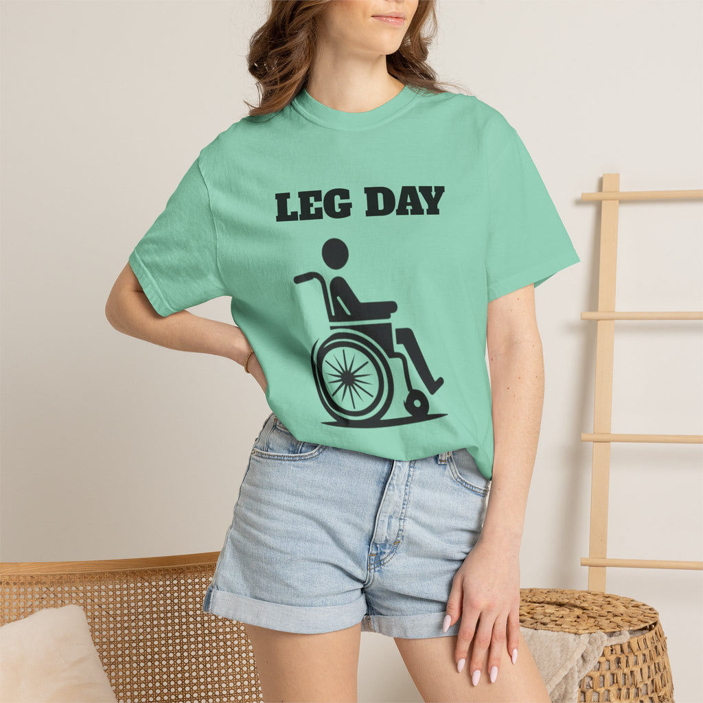 Leg Day wheelchair graphic T-shirt | fitness humor tee
