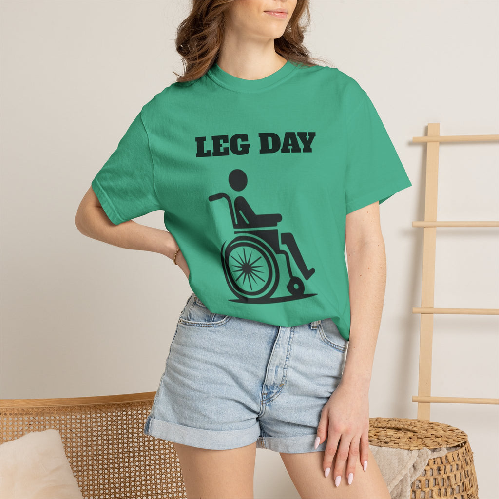Leg Day wheelchair graphic T-shirt | fitness humor tee