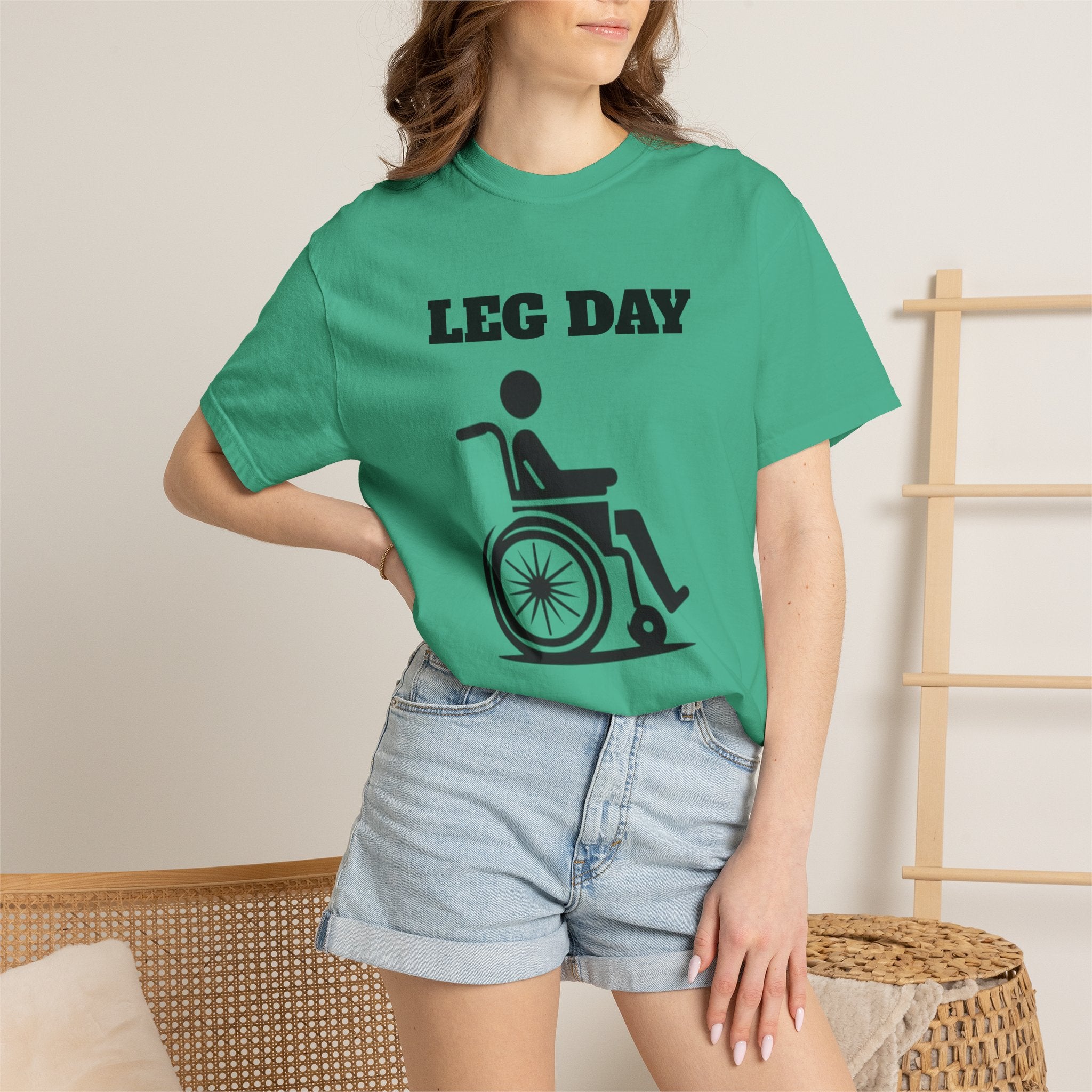 Leg Day wheelchair graphic T-shirt | fitness humor tee