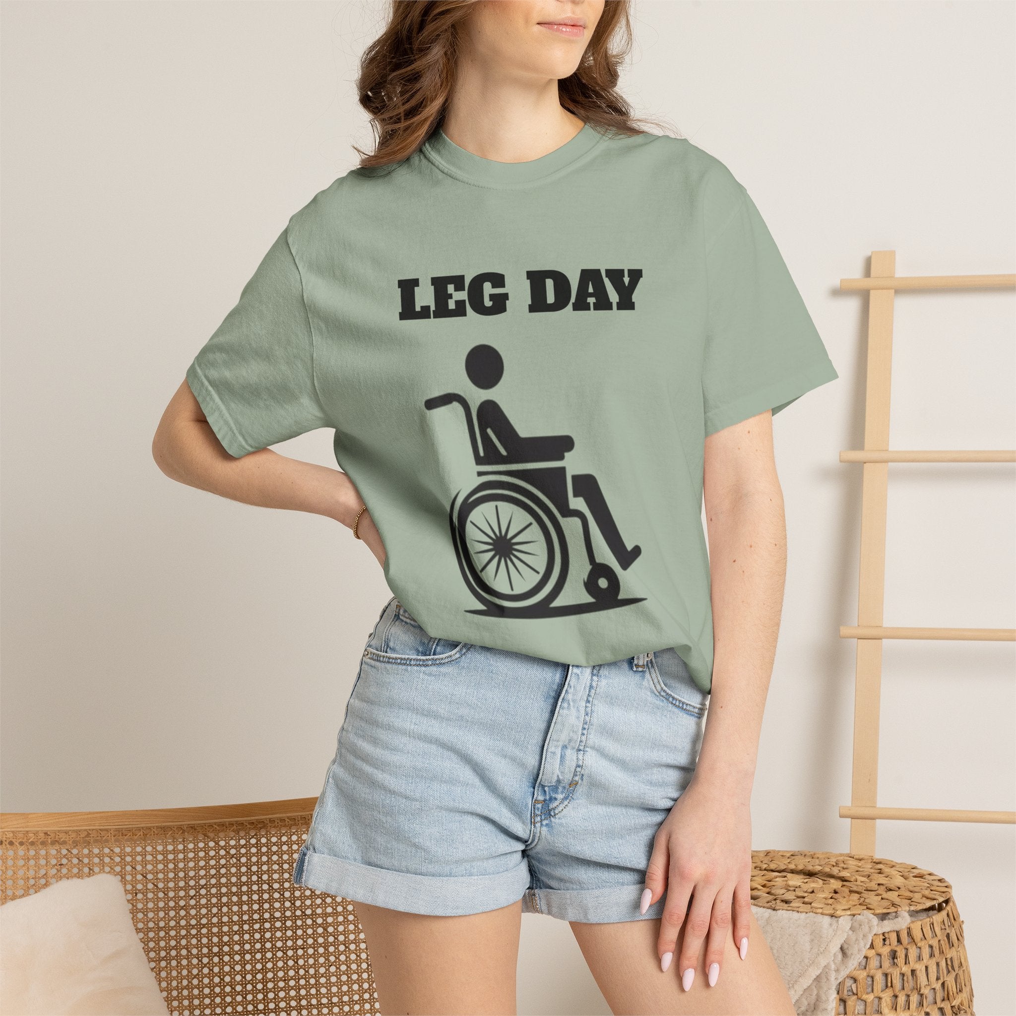 Leg Day wheelchair graphic T-shirt | fitness humor tee