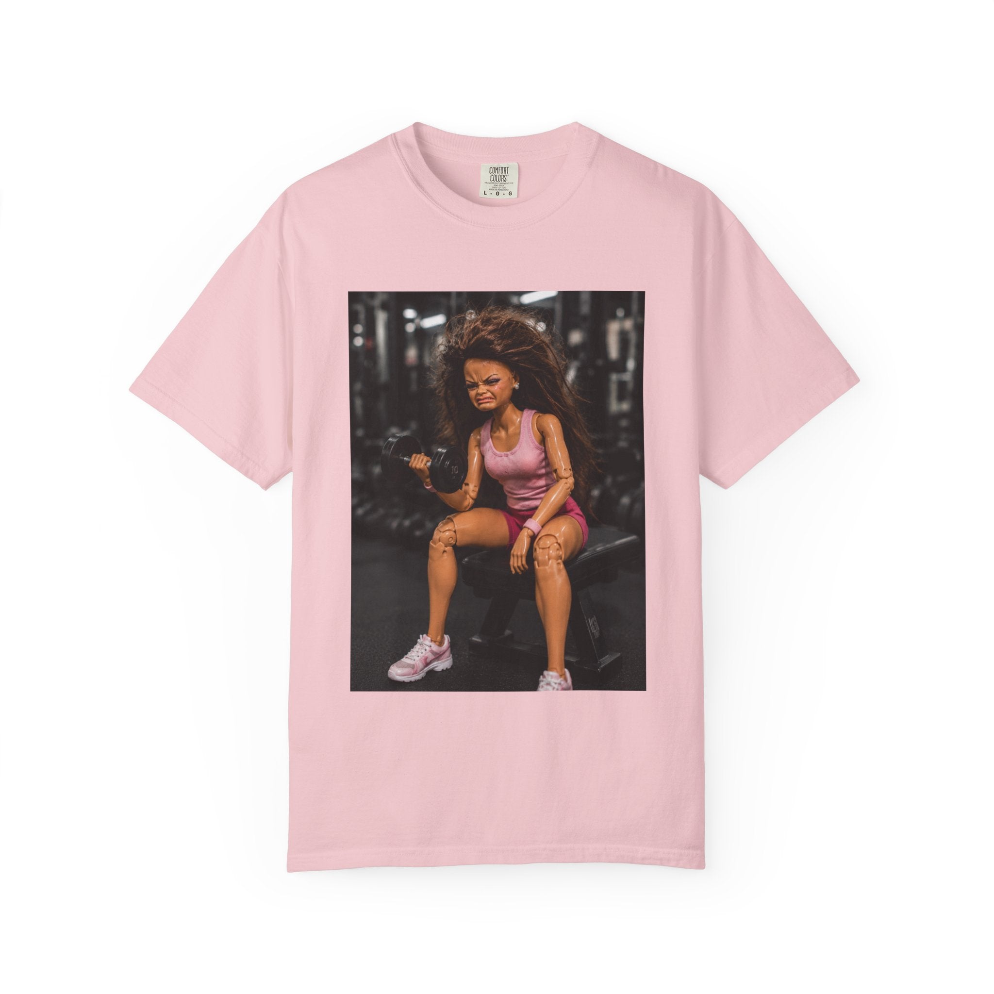 Fitness Photo Tee — Woman Lifting Dumbbell Gym Photo T-Shirt