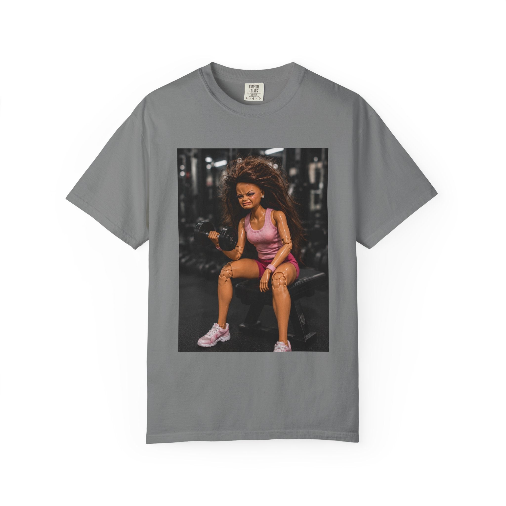 Fitness Photo Tee — Woman Lifting Dumbbell Gym Photo T-Shirt