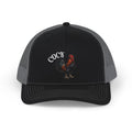Rooster Trucker Cap — Vintage Farmhouse Snapback Hat with 'Cock' Script