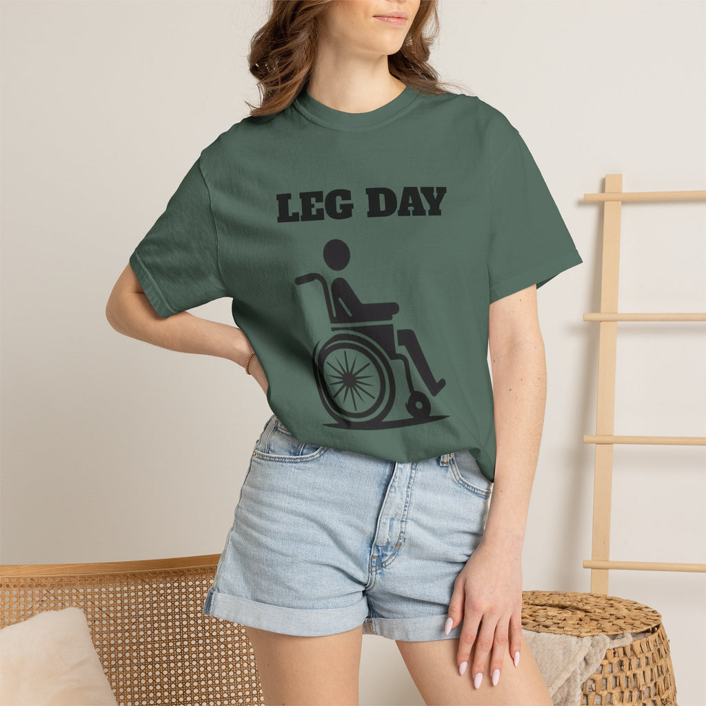 Leg Day wheelchair graphic T-shirt | fitness humor tee
