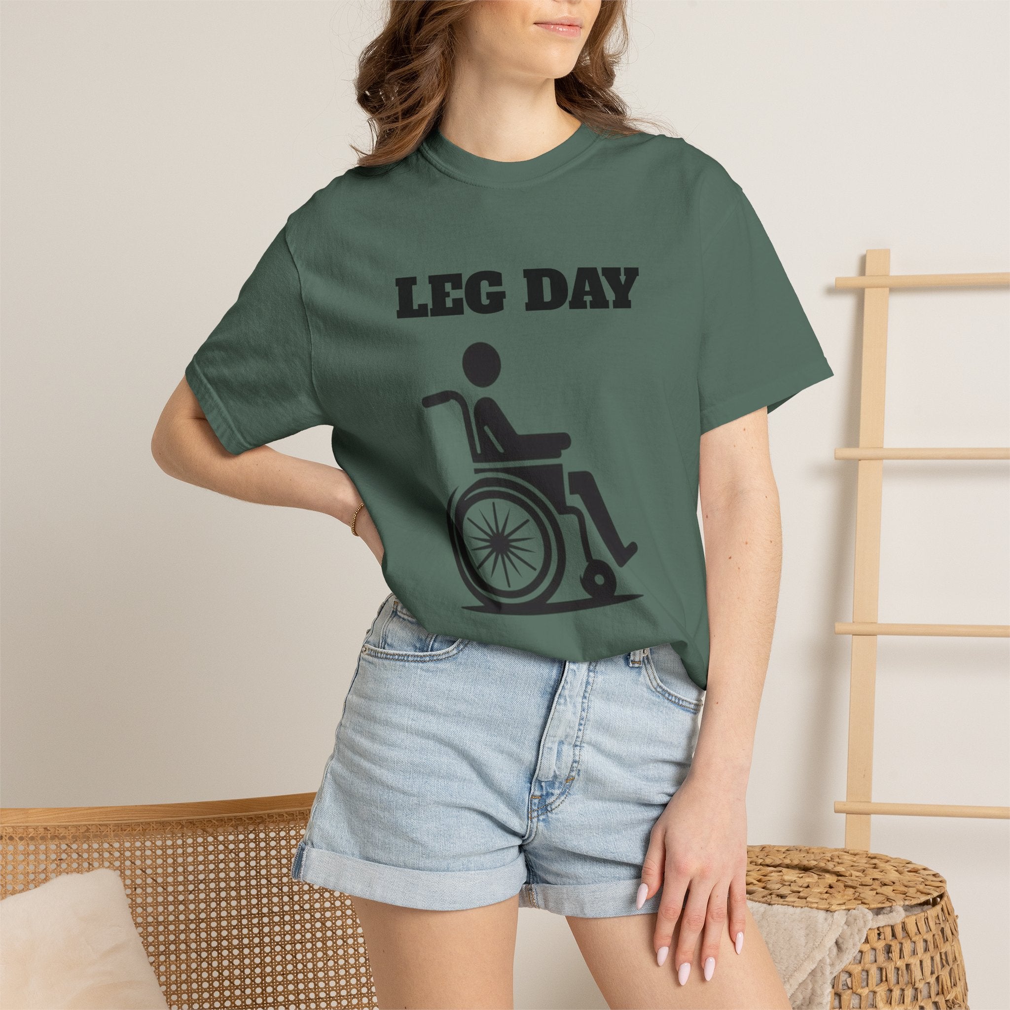 Leg Day wheelchair graphic T-shirt | fitness humor tee