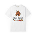 Treat Dealer Horse T-Shirt — Funny Equestrian Tee with Horse Head & Treat Icons