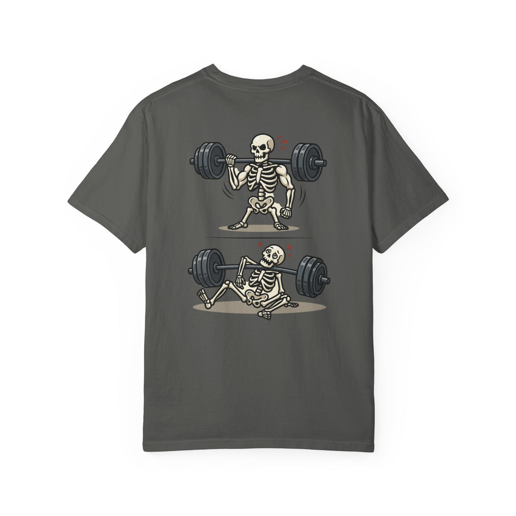 Weightlifting Skeleton T-Shirt — Funny Gym Bones Workout Tee