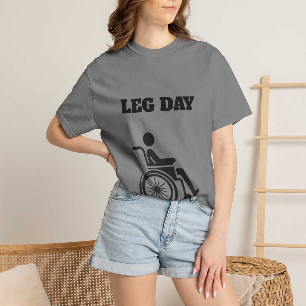 Leg Day wheelchair graphic T-shirt | fitness humor tee