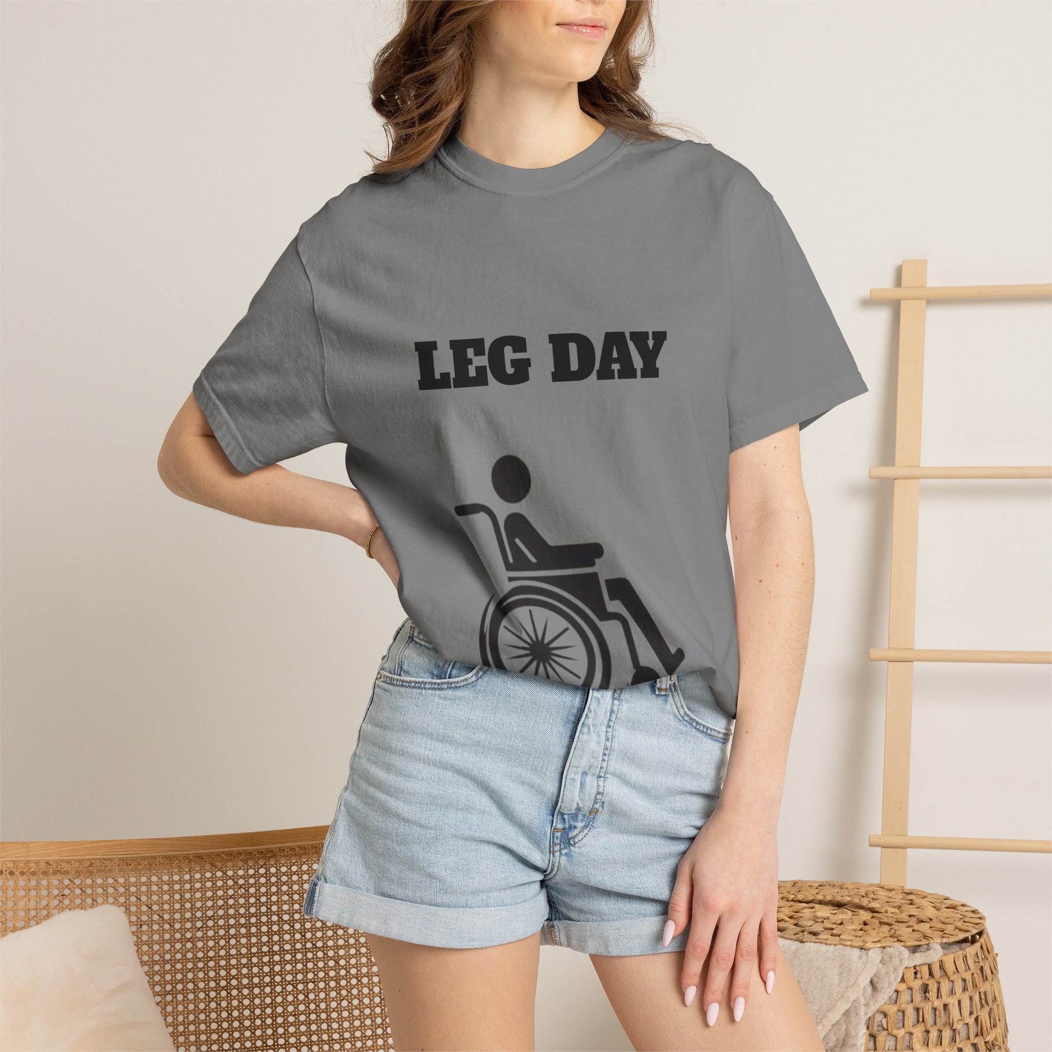 Leg Day wheelchair graphic T-shirt | fitness humor tee