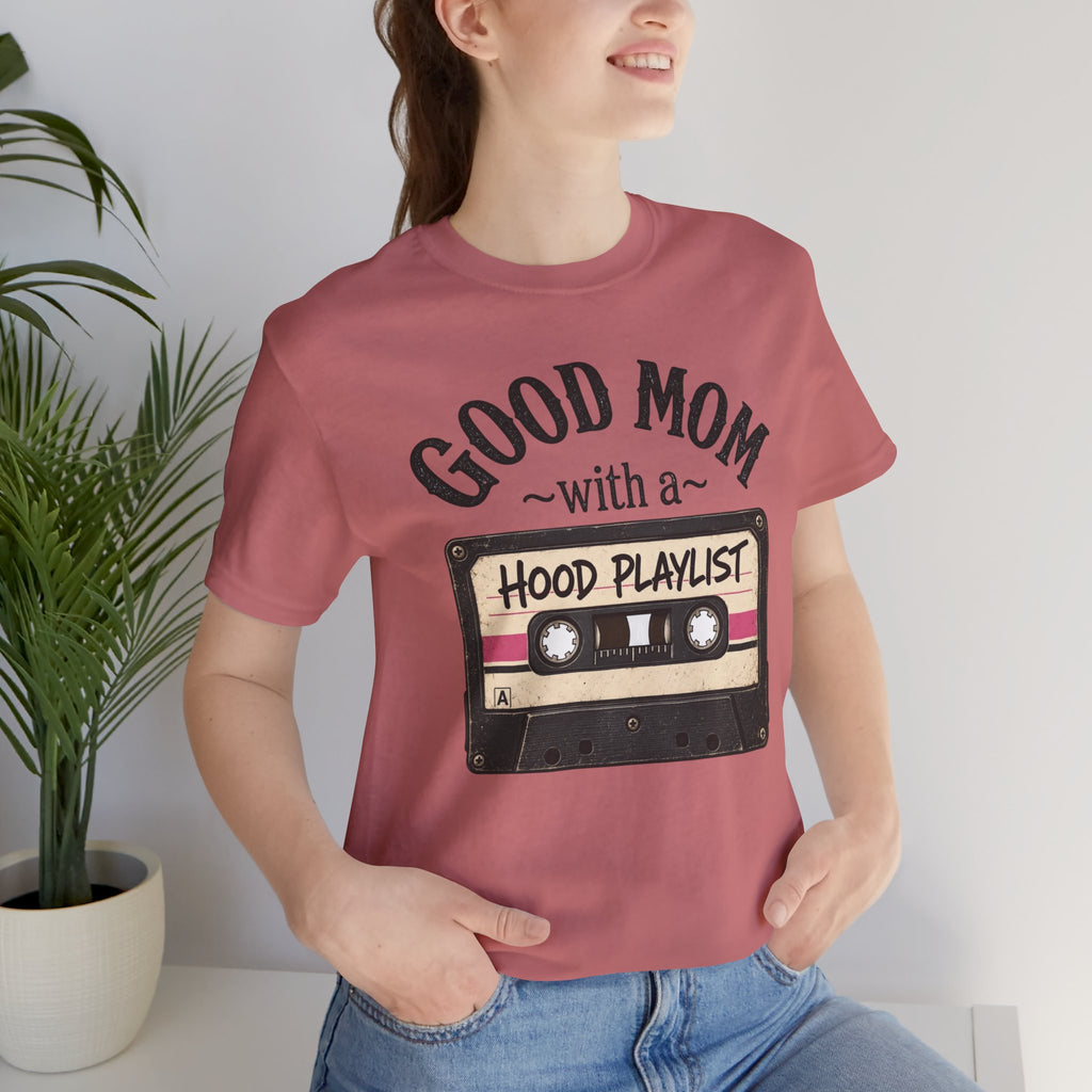 Good Mom With a Hood Playlist T-Shirt — Vintage Cassette Mother's Day Gift