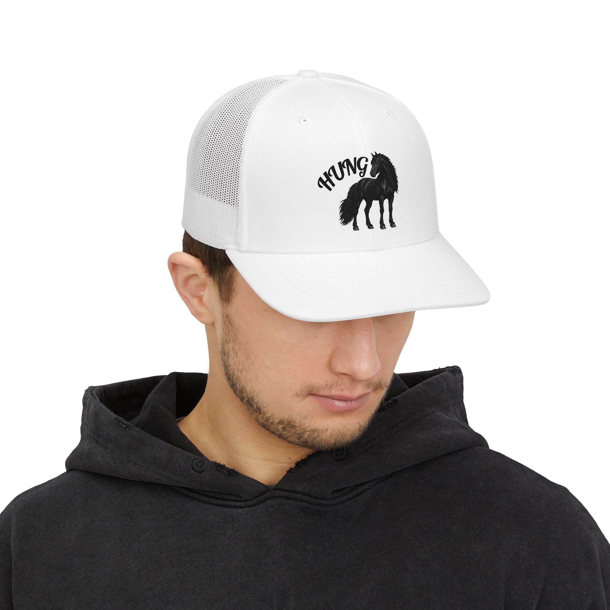 Horse Silhouette Snapback Trucker Cap – 'HUNG' Graphic