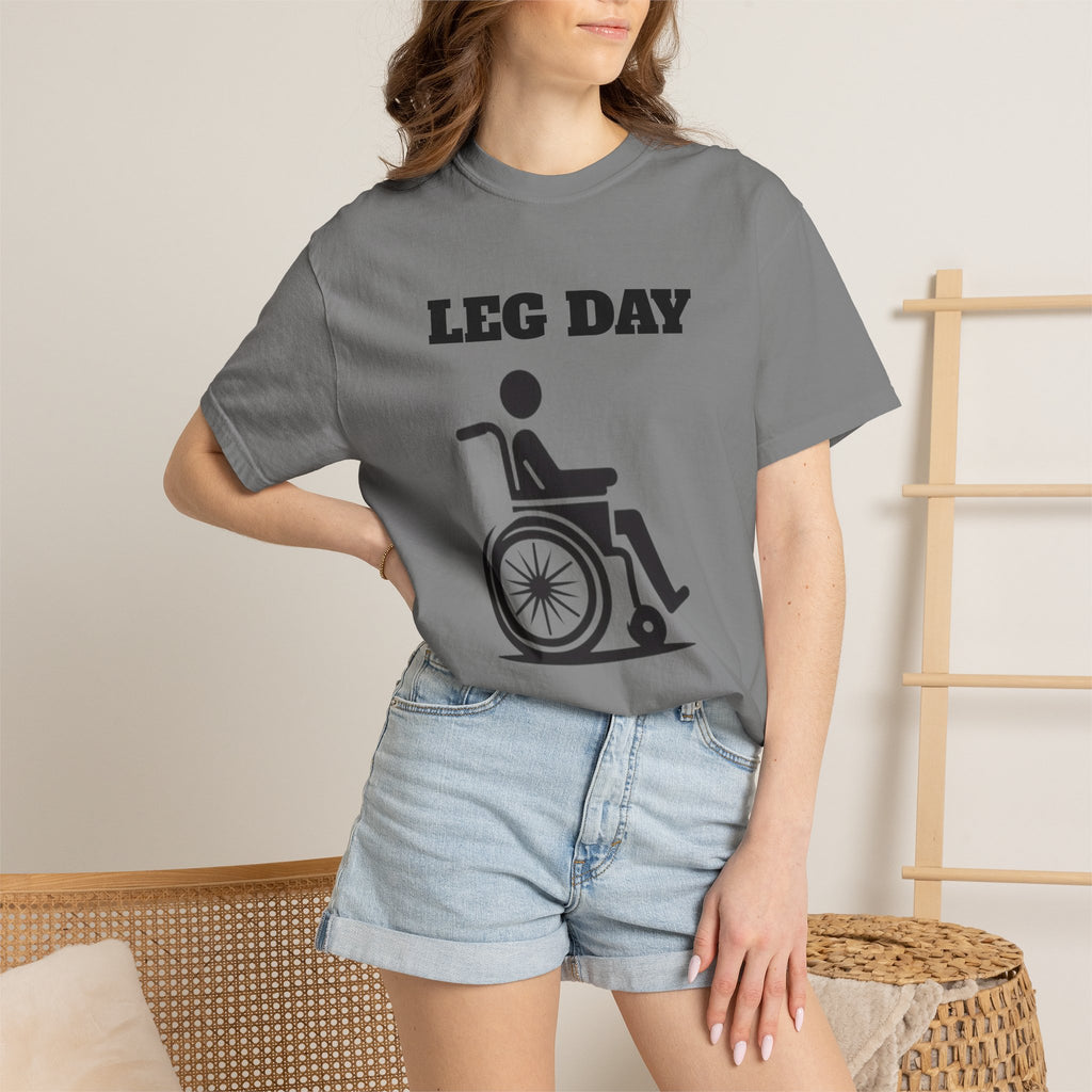 Leg Day wheelchair graphic T-shirt | fitness humor tee