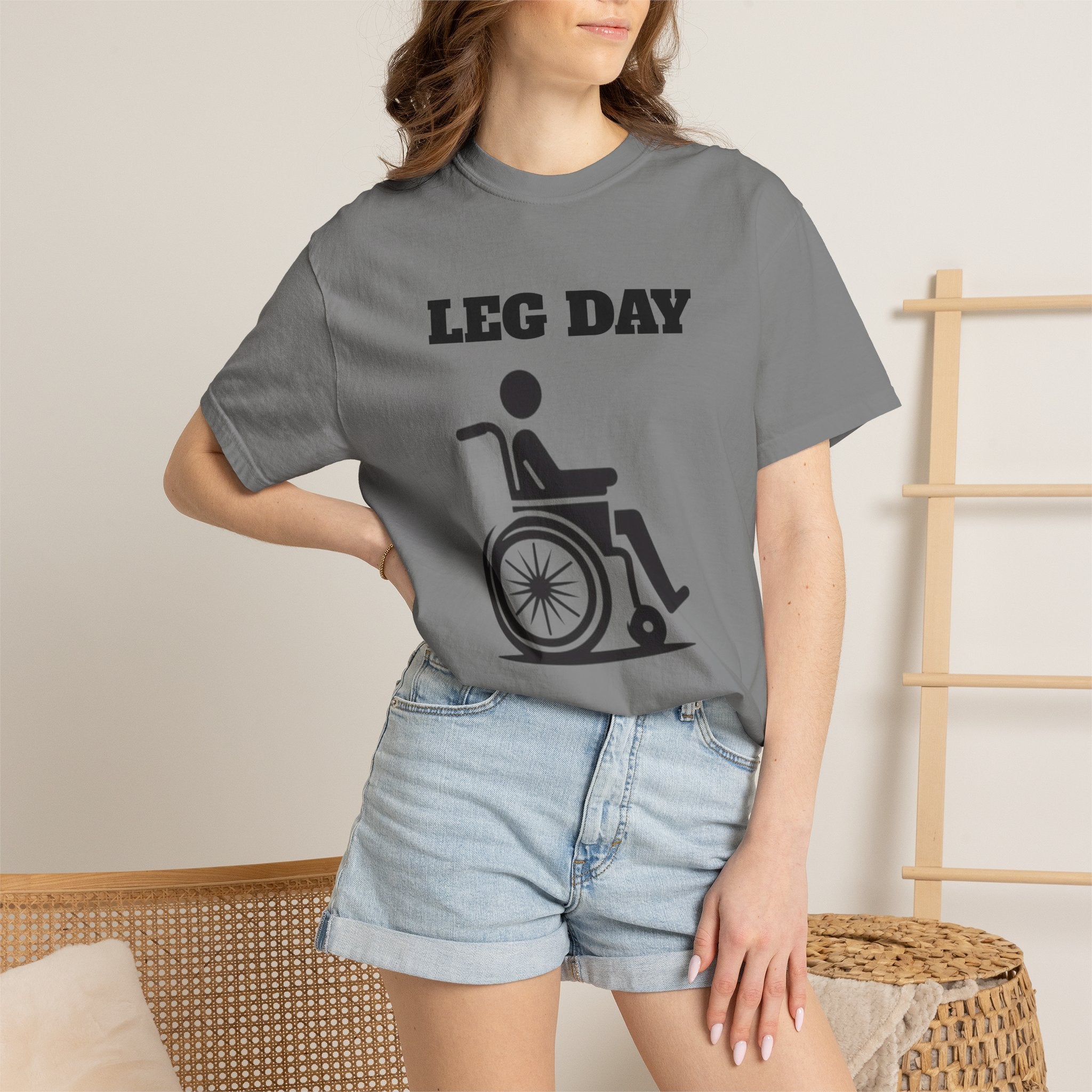 Leg Day wheelchair graphic T-shirt | fitness humor tee